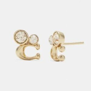 *NEW* Coach Signature "C" Crystal Stud Earrings - Gold C9450